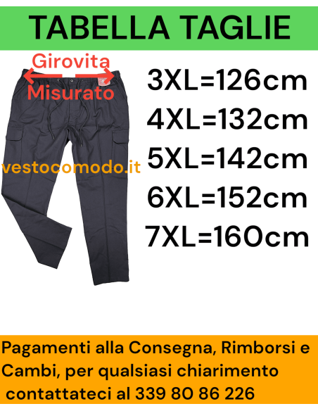 Pantalaccio Cargo Estivo 100% Cotone Da 3XL a 8XL
